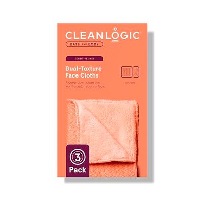 Cleanlogic Bath &amp; Body Exfoliating Dual-Texture Face Cloths, 3 Pack, Premium Quality Facial Wash Cloths for Cleansing Sensitive Skin