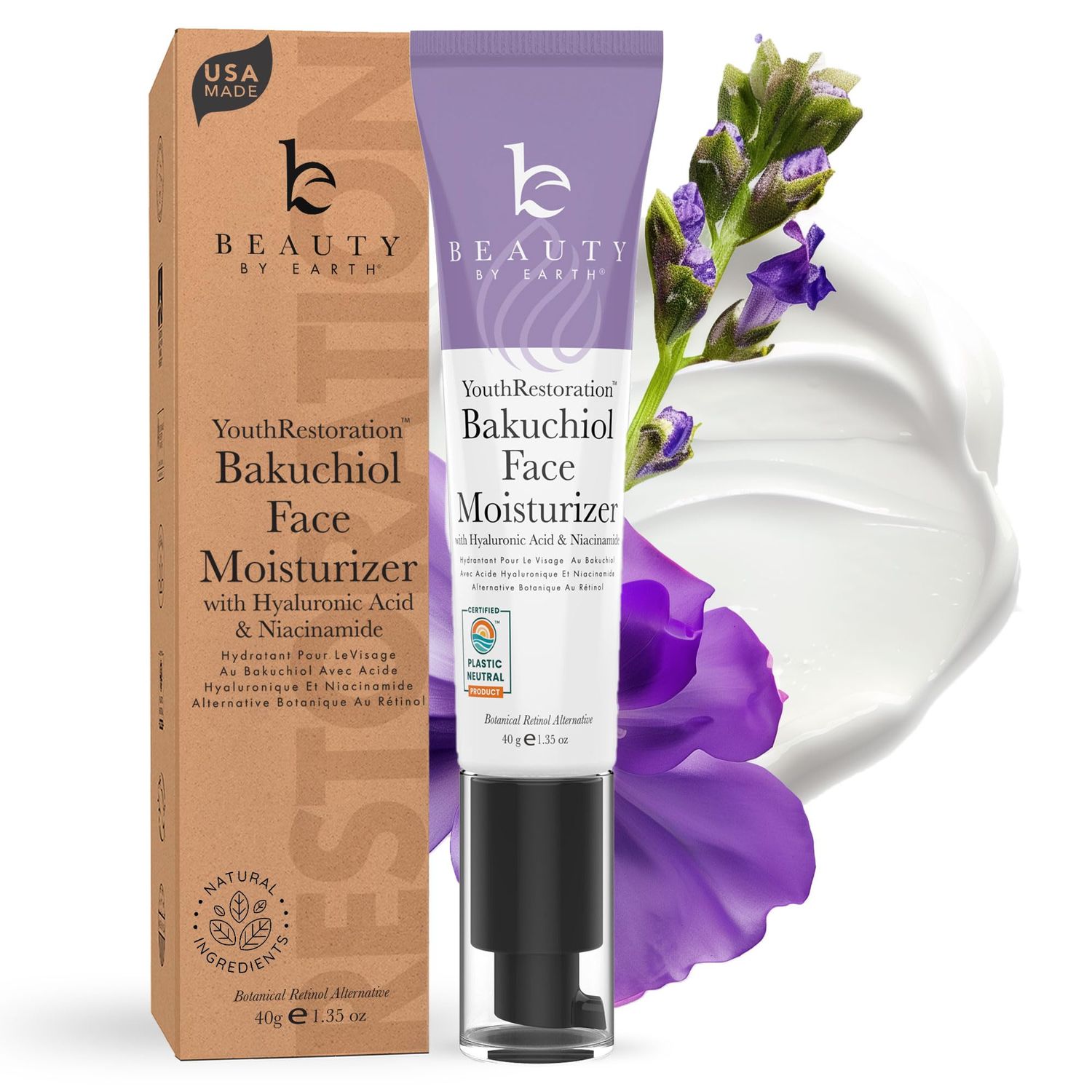 Bio Retinol Moisturizer for Face - USA Made with Natural &amp; Organic Ingredients, Bakuchiol Cream for Sensitive Skin, Anti Wrinkle &amp; Anti Aging Face Cream with Glyceryl, Non Toxic Face Moisturizer