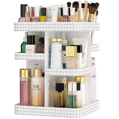 360Rotating Makeup Organizer, Large Capacity Vanity Organizer with DIY Adjustable Trays, Makeup Brush Cosmetic Skincare Organizer Spinning Holder Shelf Storage Rack, Perfume Organizer For Dresser