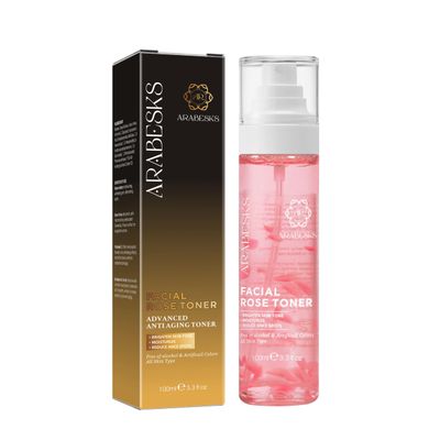 ARABESKS Rose Toner Spray - Natural, Organic, Vegan, Pure Rose Water, Hyaluronic Acid, Aloe Vera, Vitamin C, Flower Floated Rose | Facial Mist, Face Toner, Spray for Face