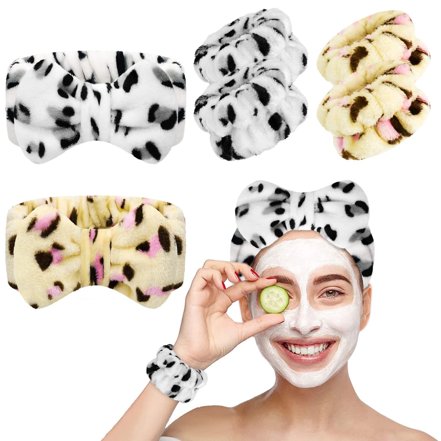 6 PCS Face Wash Headband Wristband Set, Spa Headband Makeup Skincare Headbands Wrist Bands for Washing Face