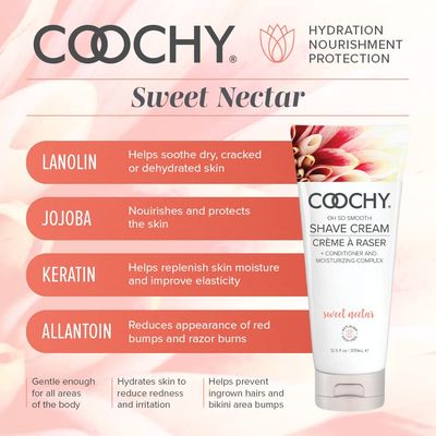 Coochy Intimate Shaving Cream | Shave Conditioner &amp; Moisturizer for Face &amp; Body | Ideal for Sensitive Skin Care, Anti-Bump | Sweet Nectar, 12.5 oz