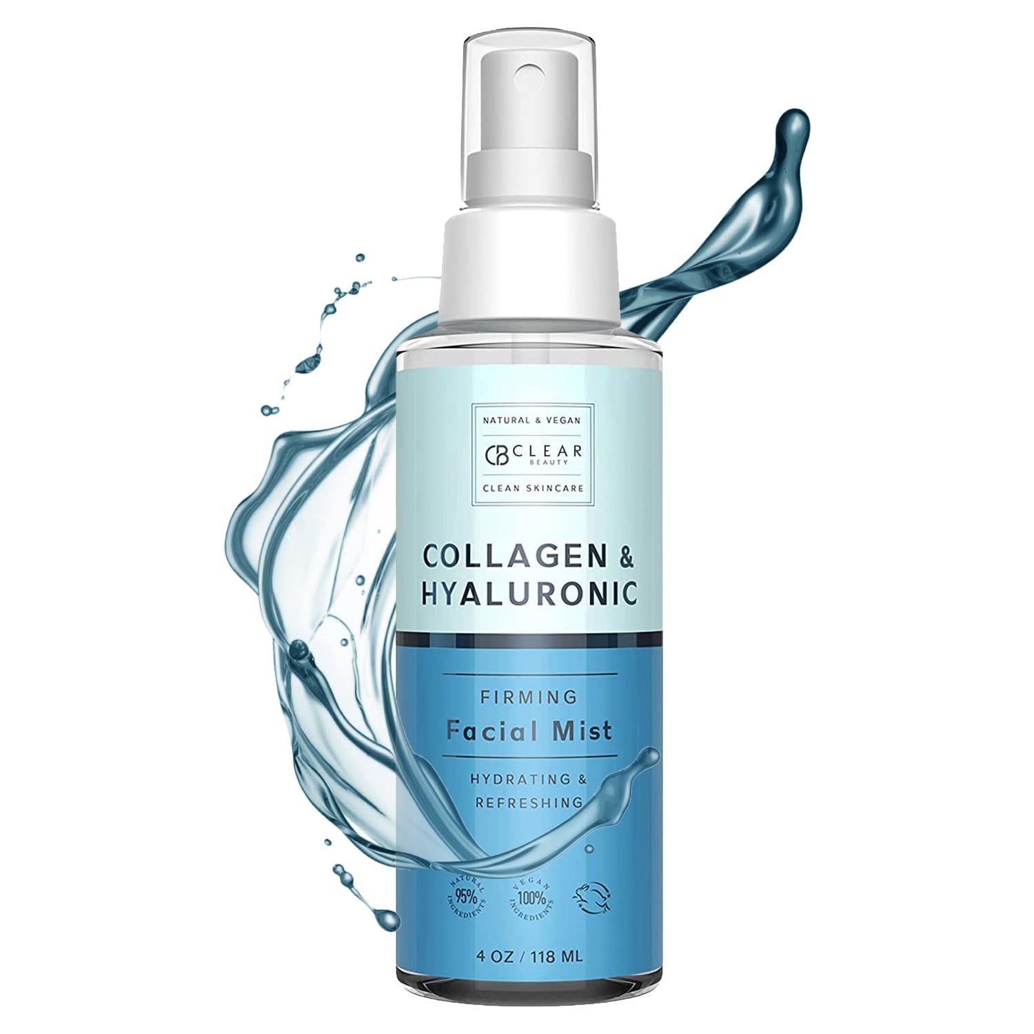 Clear Beauty Hyaluronic Acid &amp; Collagen Face Mist - Dermatologist Tested, Moisturizes &amp; Tones Skin, Anti-Aging, Natural Ingredients, Cruelty-Free Korean Skin Care - All Skin Types - 4 OZ