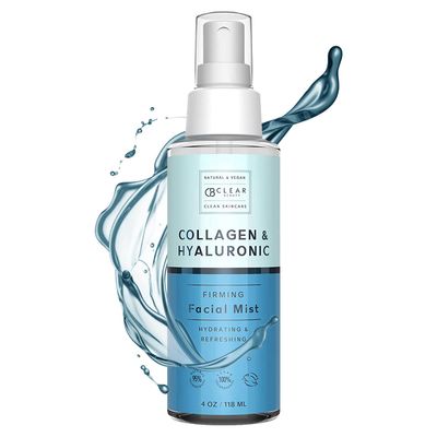 Clear Beauty Hyaluronic Acid &amp; Collagen Face Mist - Dermatologist Tested, Moisturizes &amp; Tones Skin, Anti-Aging, Natural Ingredients, Cruelty-Free Korean Skin Care - All Skin Types - 4 OZ