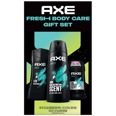 AXE Apollo Body Care Gift Set - Mens Body Wash, Body Spray &amp; Deodorant Set, Sage and Cedarwood (3 Piece Set)