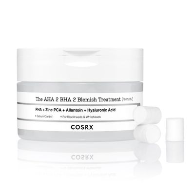 COSRX AHA 2% BHA 2% Blemish Treatment Serum, 60+ Pure Cotton Balls, Quick &amp; Easy Daily Spot Treatment, Blackheads &amp; Whiteheads, Sebum Control, Paraben Free, Phthalates Free, Korean Skin Care
