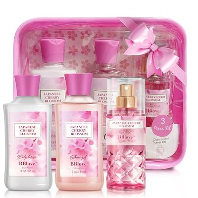 BBlove Bath and Body Gift Set for Women &amp; Girls, Japanese Cherry Blossom, 3PCS Set for - Shower Gel, Body Lotion, Body Mist, Body Care Travel Set for Birthday Mother&#39;s Valentine&#39;s Day Gifts for Her