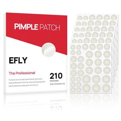 EFLY Pimple Patches for Face, Acne Patches Hydrocolloid with Tea Tree Oil, Salicylic Acid &amp; Calendula Oil, 5 Size Invisible for Makeup Zit Patches Dots (210)
