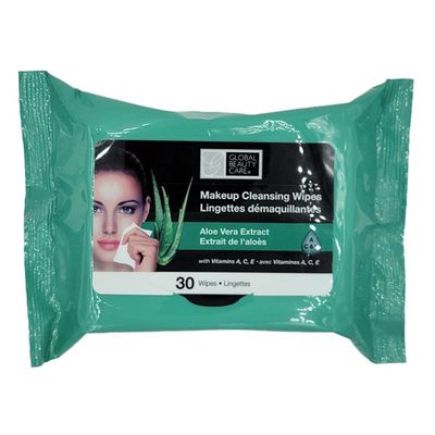 Global Beauty Care Cleansing Makeup Removal Wipes Bulk - Great for travel toiletries - 120 Count (4-Pack) (Aloe Vera)