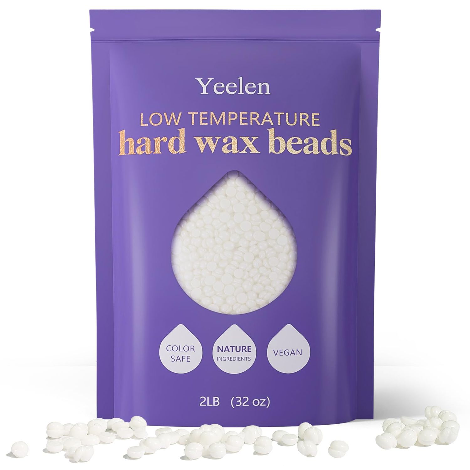 Hard Wax Beads 2LB Waxing Beads: Wax Beads for Sensitive Skin Bikini Wax Beans Brazilian Waxing Face Lip Eyebrow - Bulk Ideal for Salons and Home Use (White)