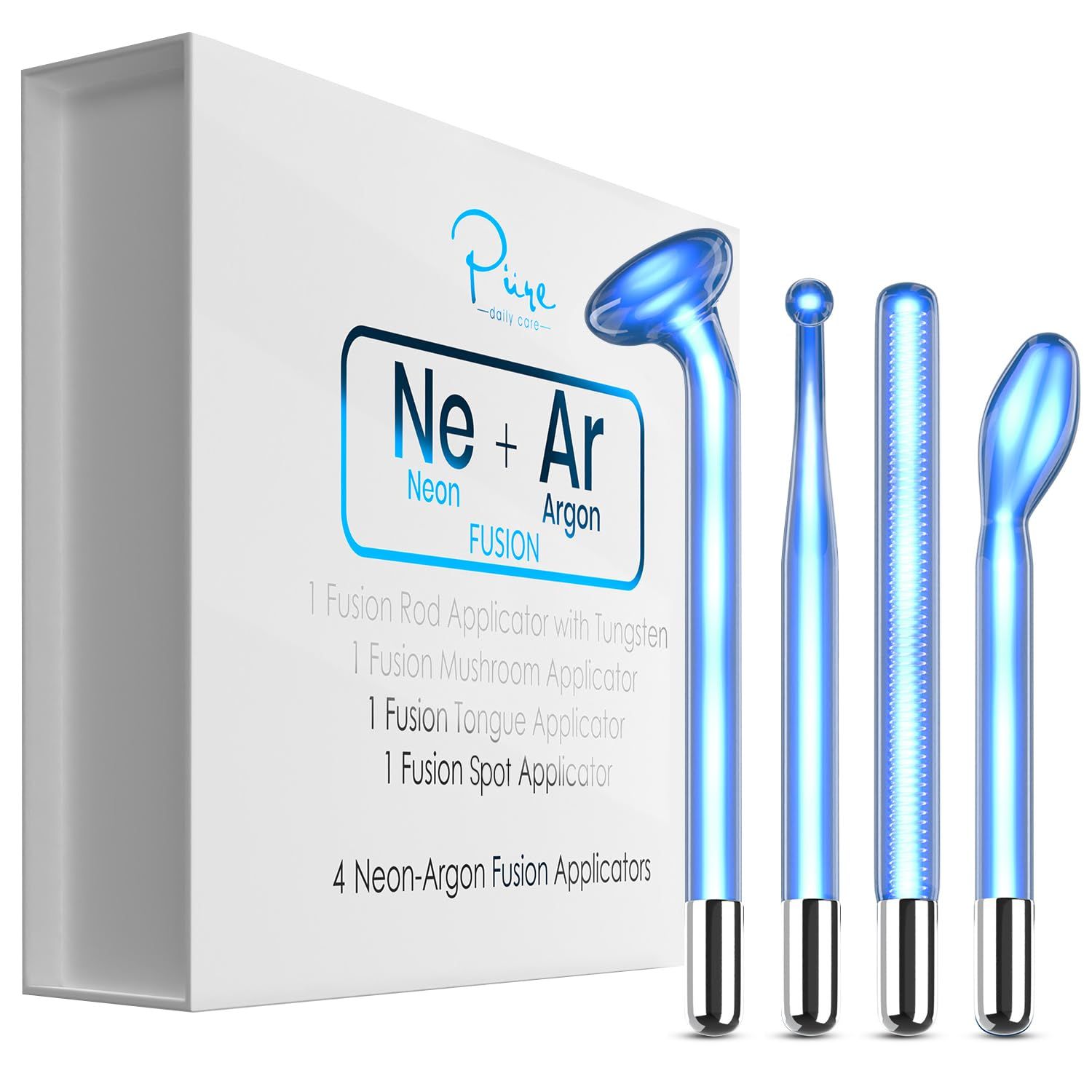 4-Piece Fusion Wand Acessory Set for Nuderma Wands - NuDerma NOT Included - Neon &amp; Argon Fusion Glass applicators for Nuderma - High Frequency Upgraded Fusion Wand Set Compatible with Nuderma Systems