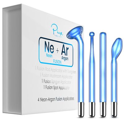 4-Piece Fusion Wand Acessory Set for Nuderma Wands - NuDerma NOT Included - Neon &amp; Argon Fusion Glass applicators for Nuderma - High Frequency Upgraded Fusion Wand Set Compatible with Nuderma Systems