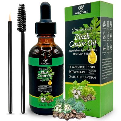 Ark Coast Jamaican Black Castor Oil - Pure Cold-Pressed for Hair, Eyebrows, Eyelashes, Skin, and Nail Care - Silicone-Free, Cruelty-Free, 100% Pure - Moisturizing and Nourishing, 8 oz