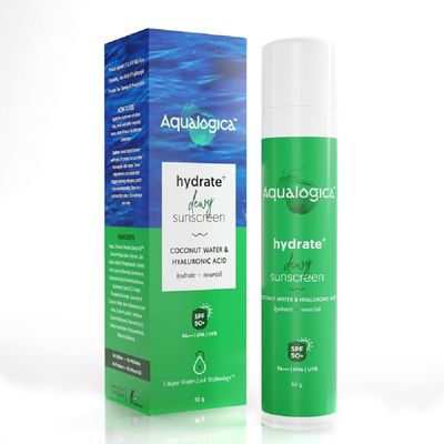 Aqualogica Hydrate+ Hyaluronic Acid SPF 50 Sunscreen with PA+++ for UVA/B &amp; Blue Light Protection | Device Screen Light &amp; Sun Damage Protector | Fragrance Free | 1.76 Oz/50 g