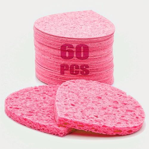 60-Count Compressed Facial Sponges | 100% Natural Cosmetic Spa Sponges for Facial Cleansing | Exfoliating Mask | Makeup Remover | Face Scrubber (Drop)