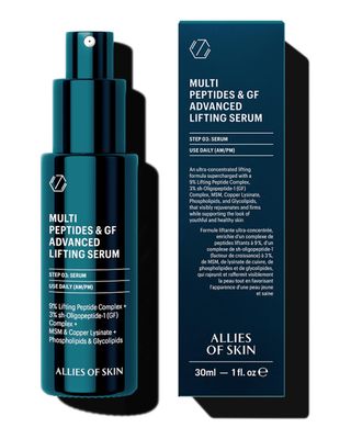 Allies of Skin Multi Peptides &amp; GF Advanced Lifting Serum with 3% sh-Oligopeptide-1 (Growth Factor) Complex, 9% Lifting Peptide Complex, MSM, Copper Lysinate, Phospholipids &amp; Glycolipids. 30 ml/ 1 oz