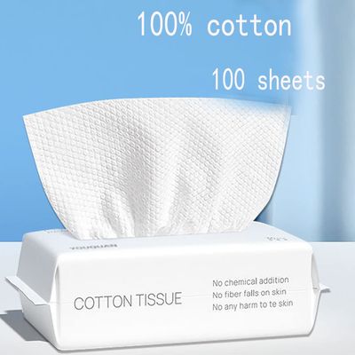 Cotton Facial Dry Wipes 100 Count, Deeply Cleansing Disposable Face Towel Cotton Tissue, Multi-Purpose for Skin Care, Facial Tissue for Cleansing, Skincare and Makeup Remover