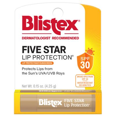 Blistex Five Star Lip Protection Balm, 0.15 Ounce - Wind &amp; Water-Resistant Lip Care, Broad Spectrum SPF 30 Sun Protection, Soothes Cold Chapped Lips, Hydrating Lip Treatment, Holds in Moisture