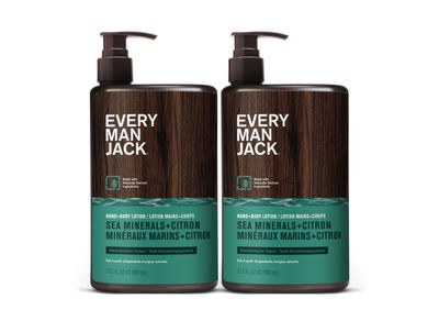 Every Man Jack Mens Sea Minerals + Citron Hand &amp; Body Lotion for All Skin Types - Dermatologist Tested &amp; Hypoallergenic - Nourish Skin with Lightweight Fast Absorbing Lotion - 13.5oz 2 Bottles