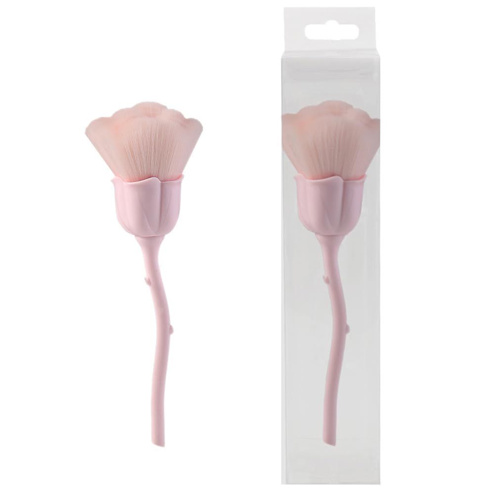 AKOAK 1 Pack Rose Flower Design Nail Art Cleaner Brush Multifunctional Blush Brush Powder Brush, Beauty Manicure Tool Gel Nail Care Accessories (Light pink)