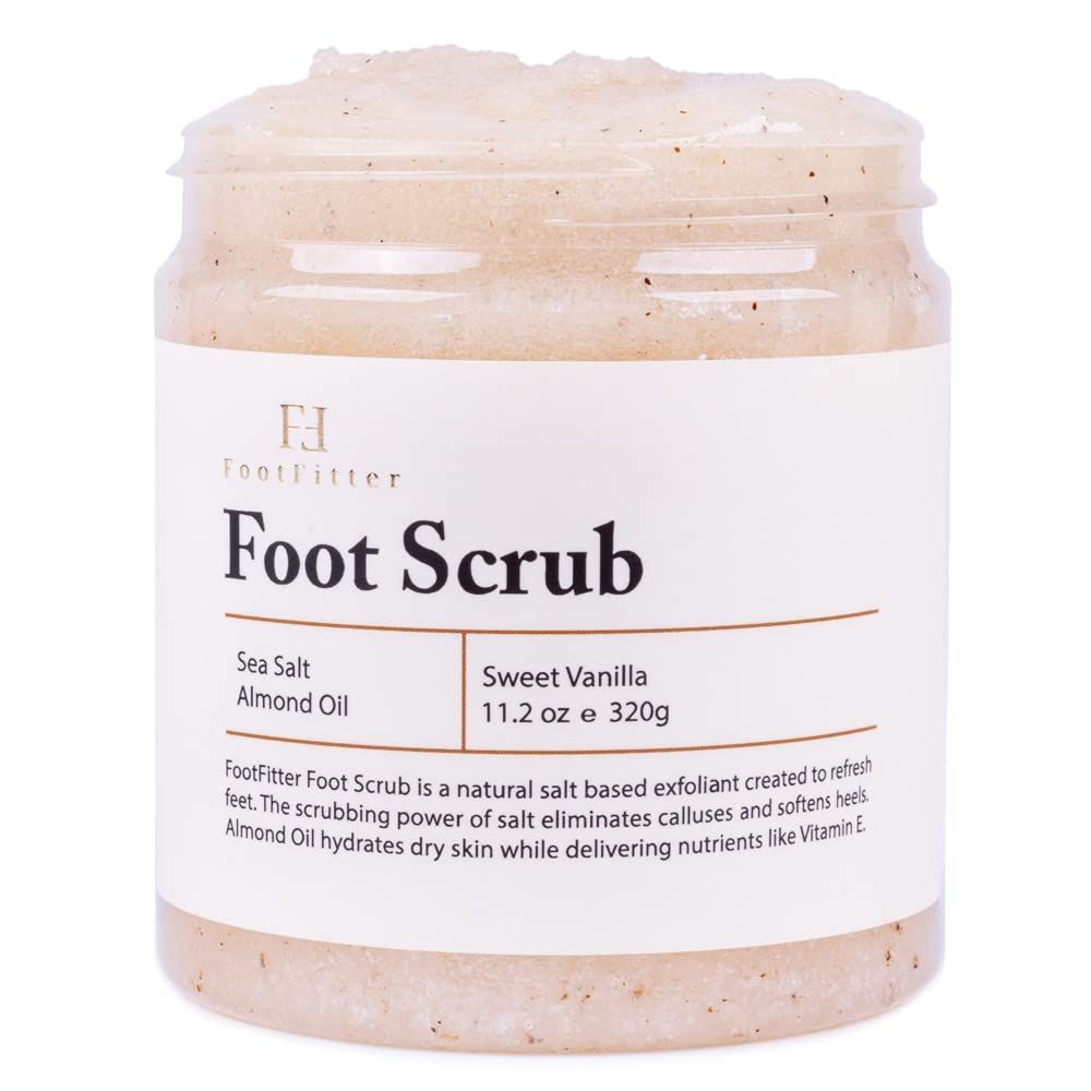 FootFitter Foot Scrub - Exfoliating Natural Sea Salt Based Feet &amp; Dry Skin Scrub - Sweet Vanilla (11.2 oz.)