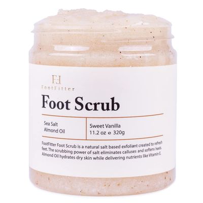 FootFitter Foot Scrub - Exfoliating Natural Sea Salt Based Feet &amp; Dry Skin Scrub - Sweet Vanilla (11.2 oz.)