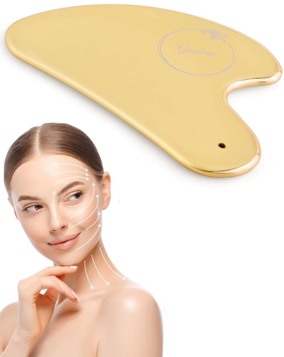 GUASHAPE Stainless Steel Gua Sha Facial Tools | Guasha Tool for Face Sculpting, Shaping, Reduce Puffiness, Tension Relief | Metal Gua Sha Body Tool | Gold