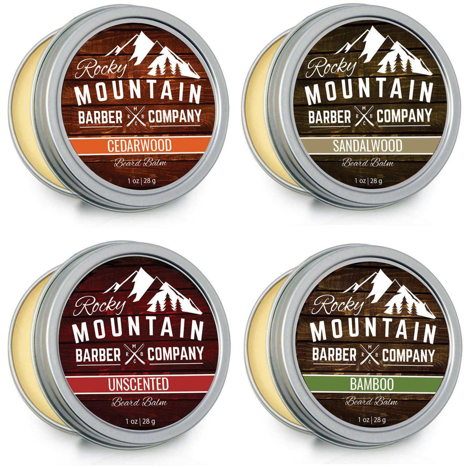 Beard Balm Variety Pack - 4 Natural Samples (1 oz each) with Argan Oil, Shea Butter, Coconut Oil &amp; Jojoba Oil - Rich in Vitamins &amp; Minerals