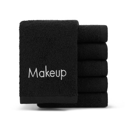 Arkwright Makeup Towels - Pack of 6 - Soft &amp; Gentle Cotton Washcloth Face Make Up Remover, Reusuable Eraser Cloth Essentials for Hosts &amp; Artists, 13 x 13 in, Black