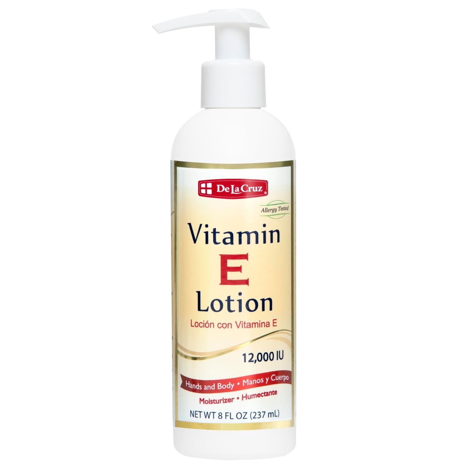 De La Cruz Vitamin E Lotion for Dry Skin with 12,000 IU - Moisturizing Body Lotion for All Skin Types - Made in USA, 8 FL OZ.