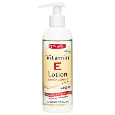 De La Cruz Vitamin E Lotion for Dry Skin with 12,000 IU - Moisturizing Body Lotion for All Skin Types - Made in USA, 8 FL OZ.
