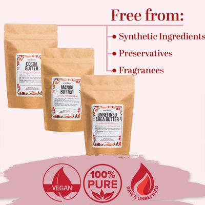 Better Shea Butter Set of Raw Shea Butter, Raw Mango Butter, Unrefined Cocoa Butter For Soap Making and DIY Body Butters, Lip Balms, Body Lotions - Each Jar is 8 oz Making 24 oz Total (3-Bar Set)