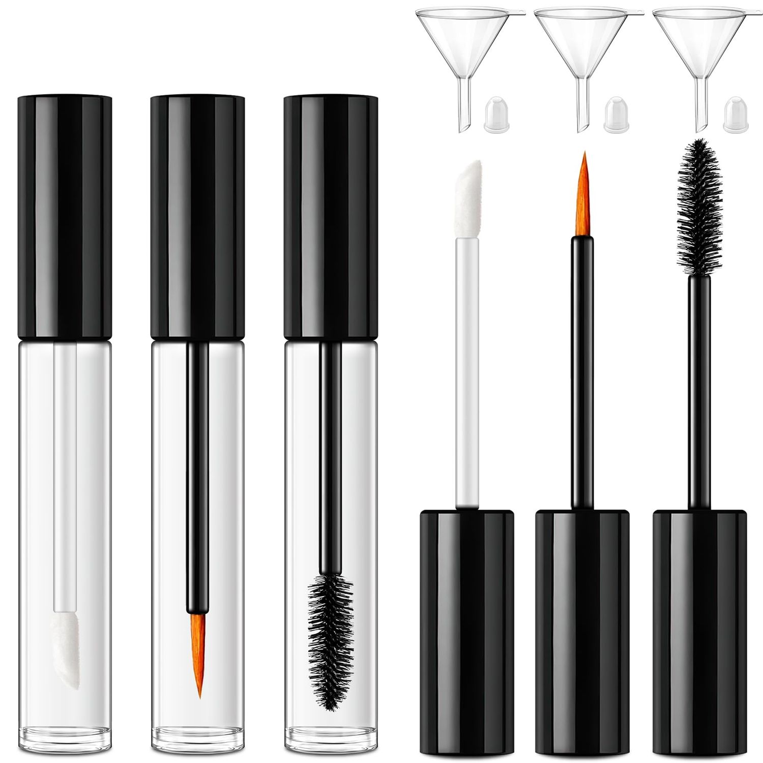 6pack Mascara Tubes Empty for Castor Oil, 10ML Mascara Wand Tube, Eyeliner Tube &amp; Lip Gloss Tube Kit with Funnel, Travel Mascara Tube for Eyelashes Serum Eyebrows Growth Oil, DIY Skin Care Essentials