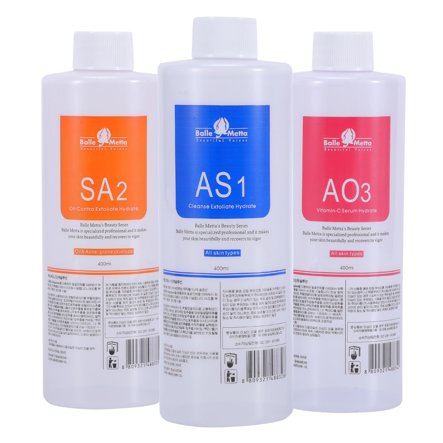 bonnybeauty AS1 SA2 AO3 Beauty Salon Professional Dermabrasion Facial Solution Facial Skin Care Aqua Peeling Serum for Facial Machine 400ml (3 Bottles) -01