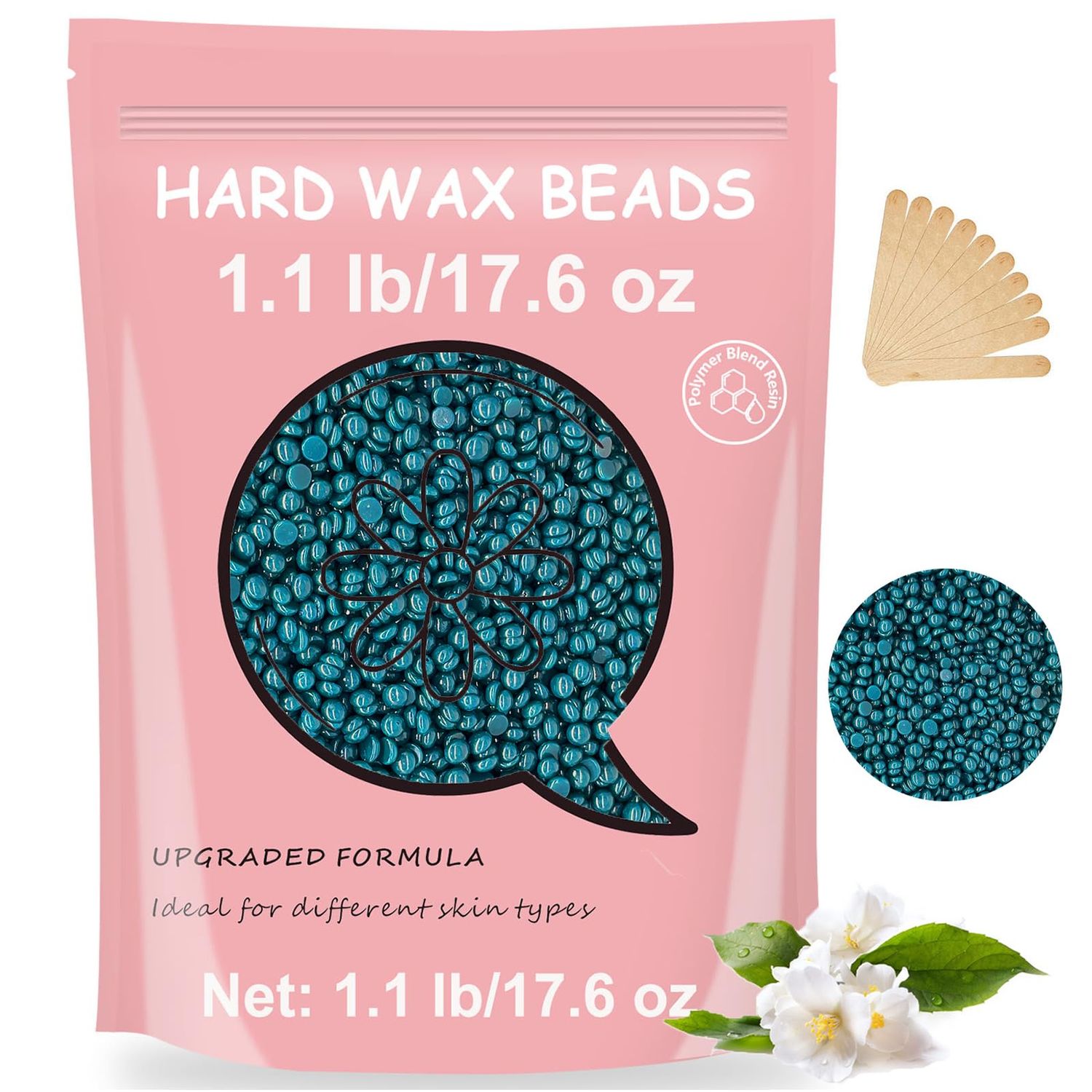 Bouvetan Hard Wax Beads (Dark Green), 1.1lb/17.6oz - Sensitive Skin Hair Removal Wax for Face, Legs, Armpit, Brazilian, Bikini and Full Body at Home - Waxing Beads for Women Men