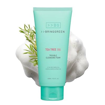 BRING GREEN Tea Tree Cica Trouble Cleansing Foam | Mild Cleanser for Exfoliation, Removes Blackheads, Whiteheads, Facial Residue, for Trouble, Irritated, Sensitive Skin (10.1 Fl. Oz., 300ml)