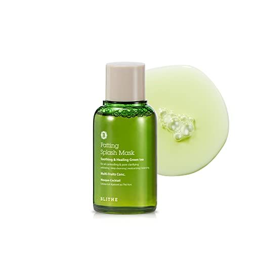 BLITHE Patting Splash Mask Soothing &amp; Healing Green Tea - Lactic Acid Face Exfoliator Wash for Sensitive Skin Vegan K Beauty, Oil Controlling &amp; Pore Clarifying 2.3 Fl Oz
