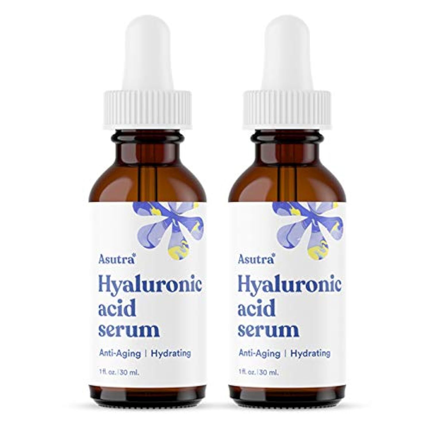 ASUTRA Hyaluronic Acid Serum for Face, 1 fl oz (Pack of 2)- Vitamin C &amp; E, Aloe, Green Tea, Geranium &amp; Jojoba Oil, Plumping Face Serum, Hydrating Facial Skin Care