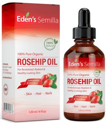 100% Pure Rosehip Oil - 4 OZ - Certified ORGANIC - Cold pressed &amp; unrefined - NON Greasy HIGH absorbency - Use daily - nourishes, hydrates and visibly reduces fine lines, scars, stretch marks and skin