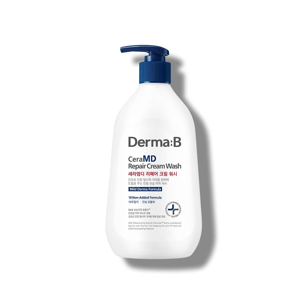 Derma B CeraMD Repair Cream Wash, Unscented Fragrance Free Creamy Face &amp; Body Cleanser for Dry Sensitive Itchy Skin, Deep Moisture Paraben-Free Body Wash, Cream to Foam Cleanser, 13.5 Fl. Oz., 400ml