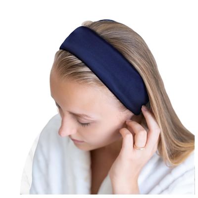 Celestial Silk Spa Headband 100% Mulberry Silk Adjustable Facial Headband for Women - Use for Washing Face, Skincare, Makeup - Silk Beauty Hairband Perfect for Thick or Curly Hair (Navy Blue)