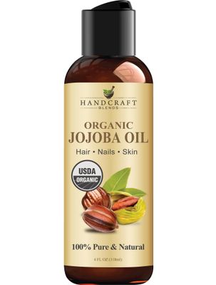 Handcraft Blends USDA Organic Jojoba Oil - Cold-Pressed 4 Fl Oz - 100% Pure and Natural - Premium Grade Carrier Oil for Skin and Hair - Hair and Body - Massage - Hexane-Free