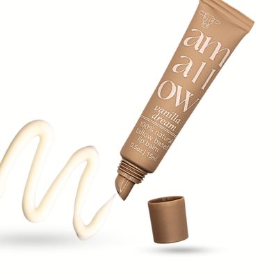 Amallow All Natural Tallow Lip Balm Squeezable Tube - Grass Fed/Finished Beef Tallow + Organic Beeswax &amp; Vanilla Essential Oil .5 OZ (Vanilla Dream)
