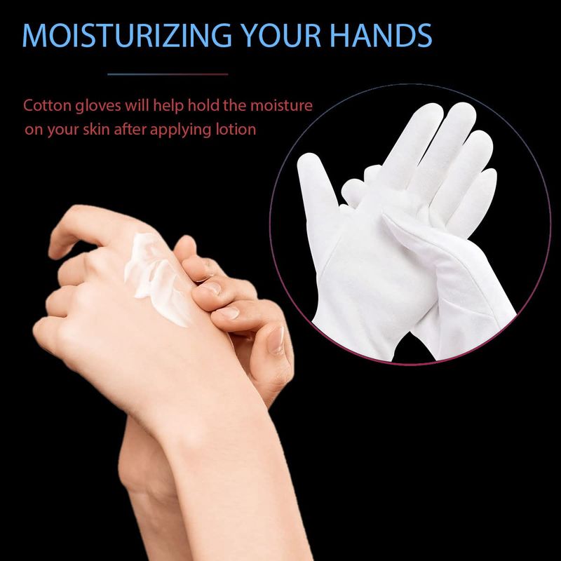 Alyan &amp; Jammsy White Gloves 100% Cotton Gloves for Dry Hands Women Men Sleeping Gloves Overnight Moisturizing Gloves Eczema Sensitive Skin Treatement (10 Pairs)