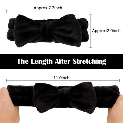 Casoty 8 Pcs Black Hairband, Soft Coral Fleece Skincare Headbands for Women Makeup, Hair Band for Washing Face, Makeup Headband for Face Washing Shower Skin Care Yoga, Bow Headbands for Adults