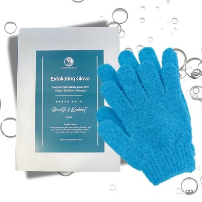 Exfoliating Gloves - Textured Nylon Bath - Shower Body Scrubber Mitt for Women and Men, Loofah-Like Texture, Body Scrub Exfoliator, Dead Skin Removal - Exfoliation Glove - Blue - 1 Pair