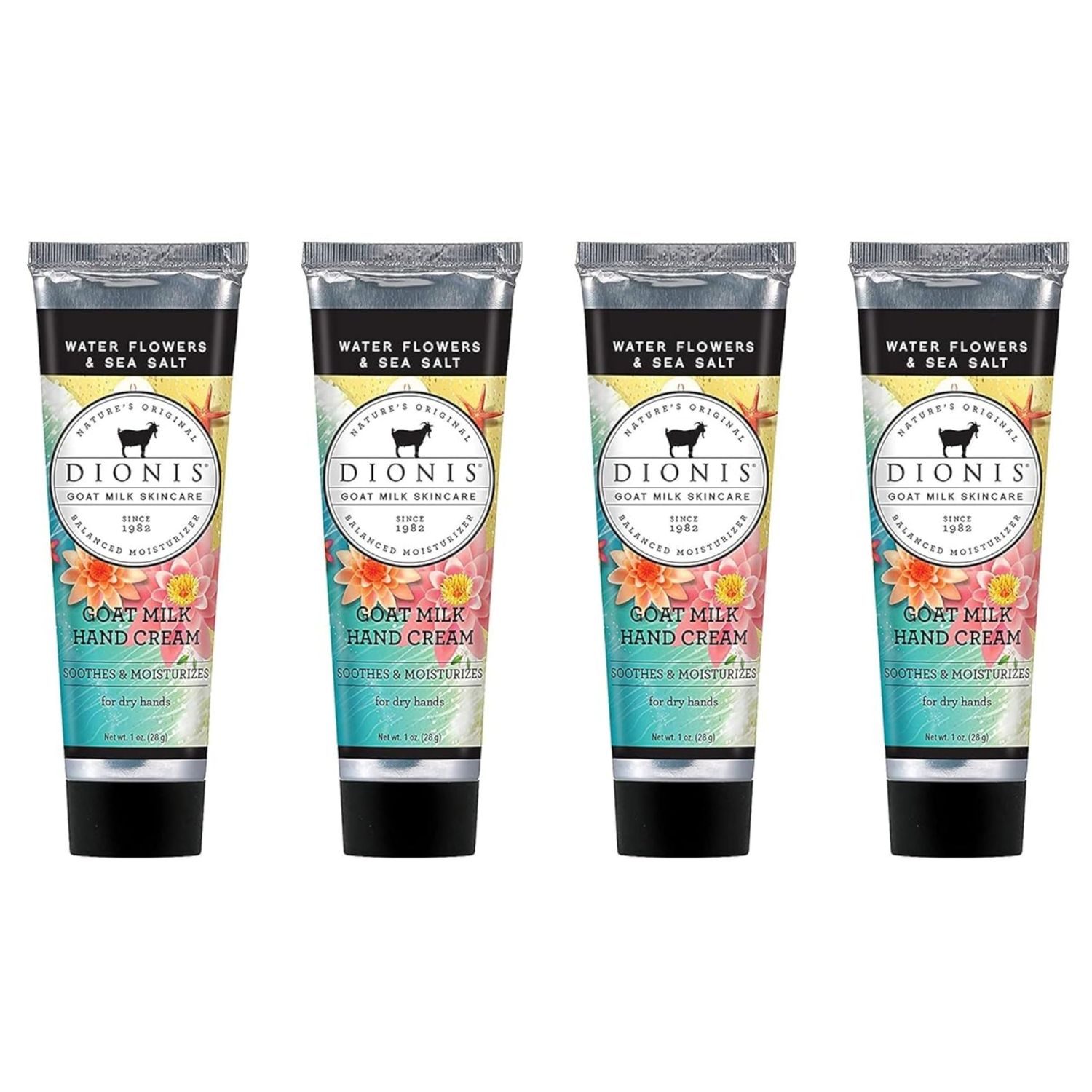 Dionis Goat Milk Skin Care Water Flowers &amp; Sea Salt Scented Hand Cream Set - Cruelty Free Travel Size Hand Lotion For Hydrating &amp; Moisturizing Dry Skin - Paraben Free, Made In The USA, 1 oz Set of 4