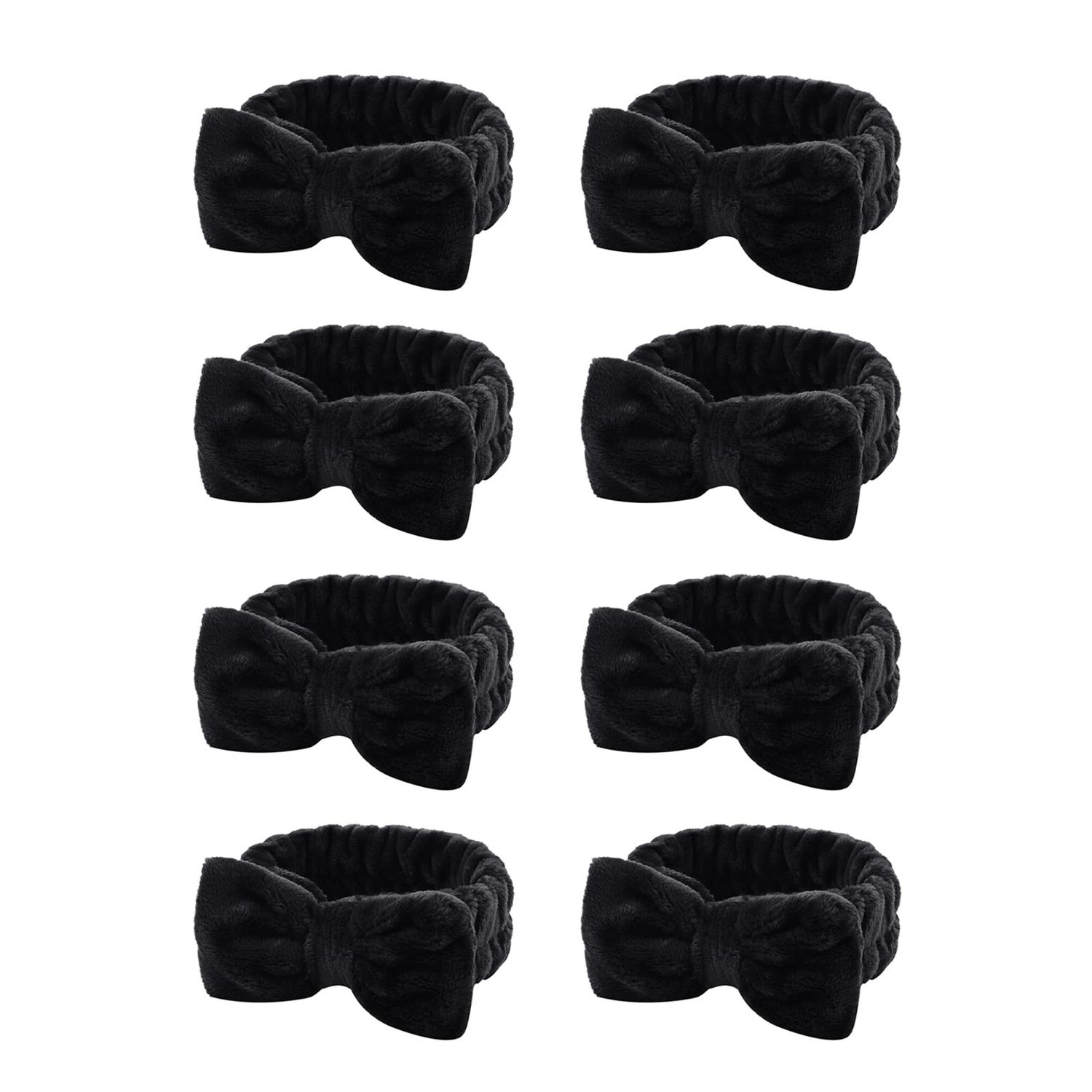 Casoty 8 Pcs Black Hairband, Soft Coral Fleece Skincare Headbands for Women Makeup, Hair Band for Washing Face, Makeup Headband for Face Washing Shower Skin Care Yoga, Bow Headbands for Adults
