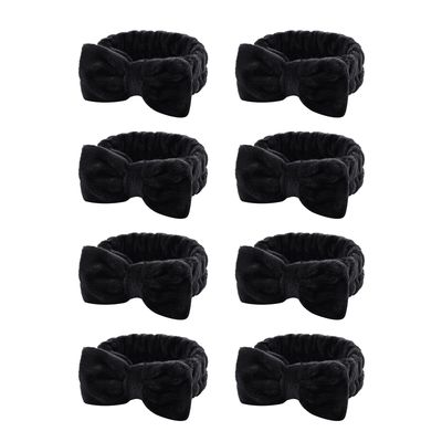 Casoty 8 Pcs Black Hairband, Soft Coral Fleece Skincare Headbands for Women Makeup, Hair Band for Washing Face, Makeup Headband for Face Washing Shower Skin Care Yoga, Bow Headbands for Adults