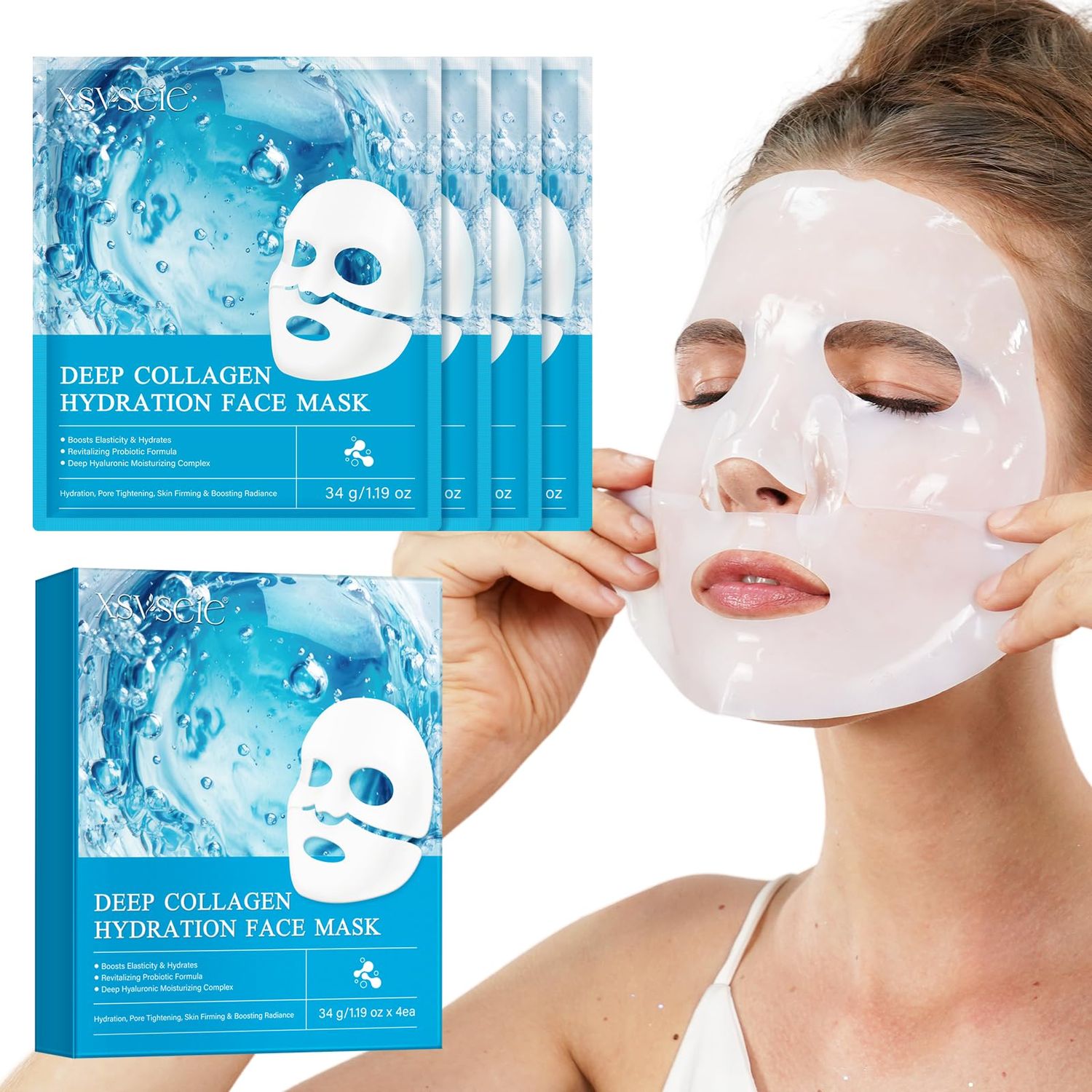 CLFJLXYX Collagen Face Mask for Deep HydrationMoisture LockingHydrogel MaskCollagen Night Wrapping MaskBrightens Skin TonePromotes Elasticity and FirmnessKorean Skin Care-4 Pack